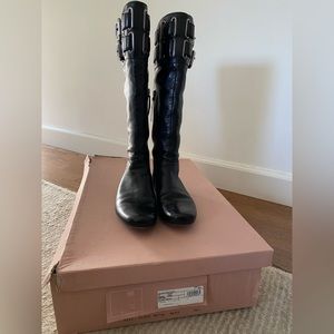 Miu Miu calzature Donna Nero glacé metal buckle black leather knee boots 36.5